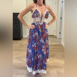 Free People Blue and Red Floral Maxi Dress